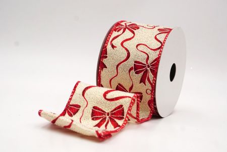 Wstążka w kropki z wzorem świątecznej kokardy w kolorze kremowym_KF9668GC-2-7