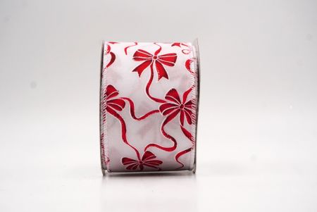 Wstążka w kropki z wzorem świątecznej kokardy w kolorze białym_KF9669GC-1-1