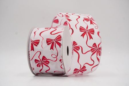 Wstążka w kropki z wzorem świątecznej kokardy w kolorze białym_KF9669GC-1-1