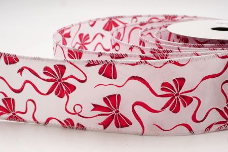 Wstążka w kropki z wzorem świątecznej kokardy w kolorze białym_KF9669GC-1-1