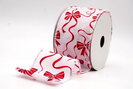 Wstążka w kropki z wzorem świątecznej kokardy w kolorze białym_KF9669GC-1-1