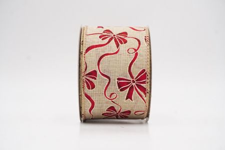 Wstążka w kropki z wzorem świątecznej kokardy w kolorze jasnobrązowym_KF9670GC-13-183