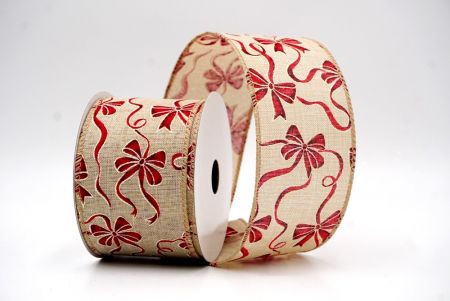 Wstążka w kropki z wzorem świątecznej kokardy w kolorze jasnobrązowym_KF9670GC-13-183