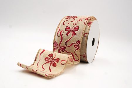 Wstążka w kropki z wzorem świątecznej kokardy w kolorze jasnobrązowym_KF9670GC-13-183