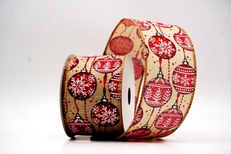 Ruban en fil de fer imprimé d'ornements élégants marron clair Noël_KF9672GC-13-183