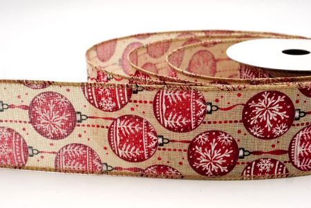 Ruban en fil de fer imprimé d'ornements élégants marron clair Noël_KF9672GC-13-183