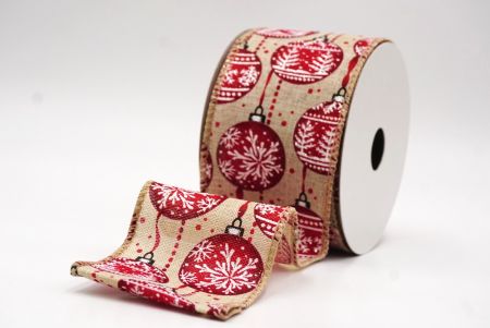 Ruban en fil de fer imprimé d'ornements élégants marron clair Noël_KF9672GC-13-183