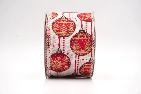 Ruban en fil de fer imprimé d'ornements élégants crème Noël_KF9672GC-2-2