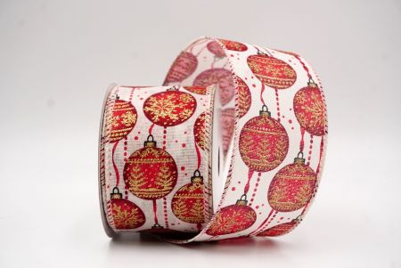 Ruban en fil de fer imprimé d'ornements élégants crème Noël_KF9672GC-2-2