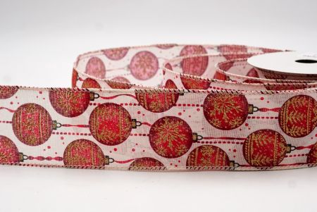 Ruban en fil de fer imprimé d'ornements élégants crème Noël_KF9672GC-2-2