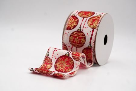 Ruban en fil de fer imprimé d'ornements élégants crème Noël_KF9672GC-2-2