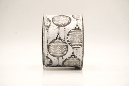 Ruban en fil de fer imprimé d'ornements élégants blanc Noël_KF9673GC-1-1