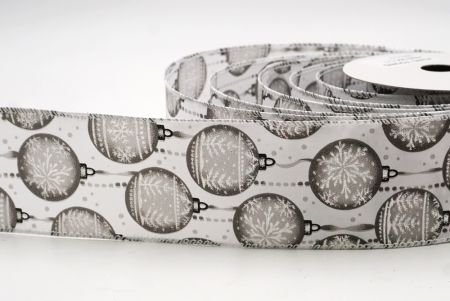 Ruban en fil de fer imprimé d'ornements élégants blanc Noël_KF9673GC-1-1