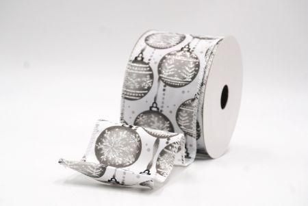 Ruban en fil de fer imprimé d'ornements élégants blanc Noël_KF9673GC-1-1