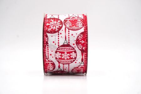 Ruban en fil de fer imprimé d'ornements élégants blanc - rouge Noël_KF9673GC-1R-7