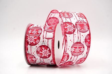 Ruban en fil de fer imprimé d'ornements élégants blanc - rouge Noël_KF9673GC-1R-7