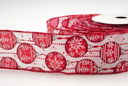 Ruban en fil de fer imprimé d'ornements élégants blanc - rouge Noël_KF9673GC-1R-7