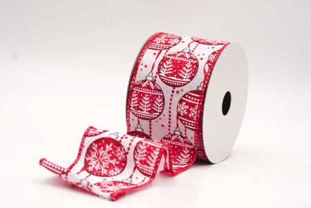 Ruban en fil de fer imprimé d'ornements élégants blanc - rouge Noël_KF9673GC-1R-7