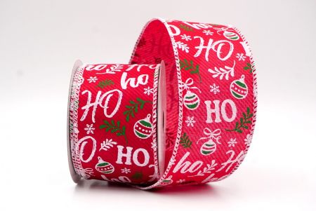 Rouge/Blanc_Ro Ro Ro et ruban en fil câblé avec ornement de fête_KF9674GC-7-1