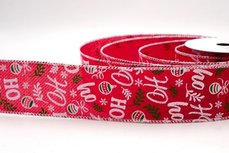 Rouge/Blanc_Ro Ro Ro et ruban en fil câblé avec ornement de fête_KF9674GC-7-1