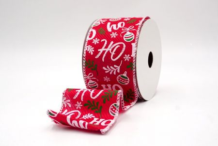 Rouge/Blanc_Ro Ro Ro et ruban en fil câblé avec ornement de fête_KF9674GC-7-1