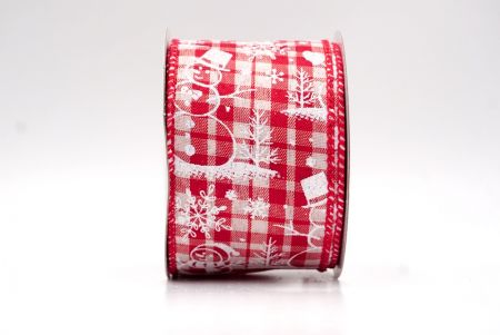 Cream/Red Plaid_Snowman and Snowflake Shimmer Wired Ribbon_KF9678GC-2-7