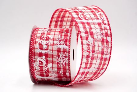 Cream/Red Plaid_Snowman and Snowflake Shimmer Wired Ribbon_KF9678GC-2-7