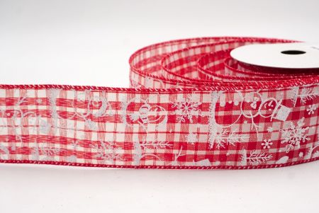 Cream/Red Plaid_Snowman and Snowflake Shimmer Wired Ribbon_KF9678GC-2-7