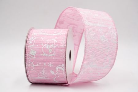 Pink_Snowman and Snowflake Shimmer Wired Ribbon_KF9681GC-5-5