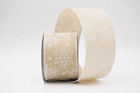 Light Brown Sparkling Snowflake Winter Wonderland Wired Ribbon_KF9682GC-13-1