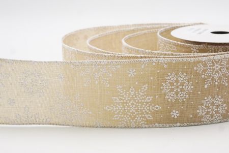 Light Brown Sparkling Snowflake Winter Wonderland Wired Ribbon_KF9682GC-13-1