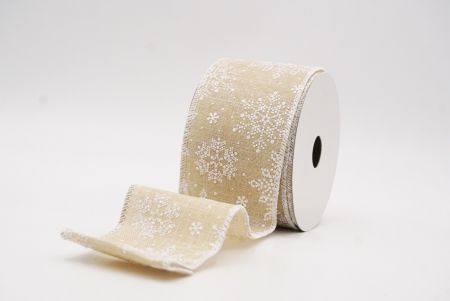 Light Brown Sparkling Snowflake Winter Wonderland Wired Ribbon_KF9682GC-13-1