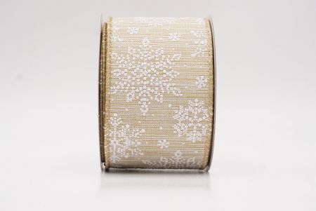 Beige Sparkling Snowflake Winter Wonderland Wired Ribbon_KF9683GC-13-183
