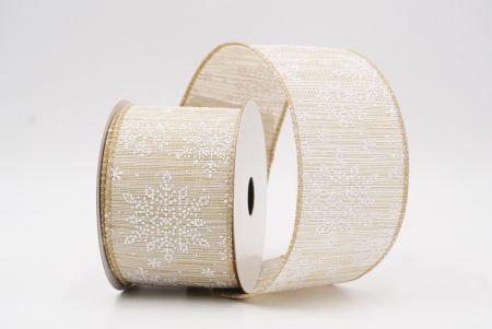 Beige Sparkling Snowflake Winter Wonderland Wired Ribbon_KF9683GC-13-183