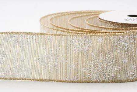 Beige Sparkling Snowflake Winter Wonderland Wired Ribbon_KF9683GC-13-183