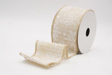 Beige Sparkling Snowflake Winter Wonderland Wired Ribbon_KF9683GC-13-183