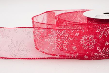 Red- Sheer Sparkling Snowflake Winter Wonderland Wired Ribbon_KF9684GC-7-7