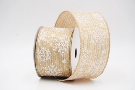 Beige Sparkling Snowflake Winter Wonderland Wired Ribbon_KF9687GC-13-183