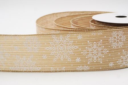 Beige Sparkling Snowflake Winter Wonderland Wired Ribbon_KF9687GC-13-183