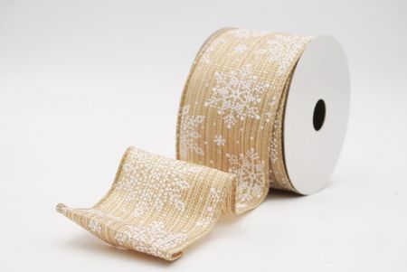Beige Sparkling Snowflake Winter Wonderland Wired Ribbon_KF9687GC-13-183