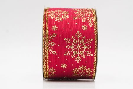 Red - Gold Sparkling Snowflake Winter Wonderland Wired Ribbon_KF9689G-7