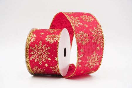 Red - Gold Sparkling Snowflake Winter Wonderland Wired Ribbon_KF9689G-7