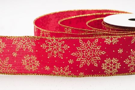 Red - Gold Sparkling Snowflake Winter Wonderland Wired Ribbon_KF9689G-7
