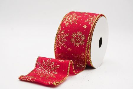 Red - Gold Sparkling Snowflake Winter Wonderland Wired Ribbon_KF9689G-7