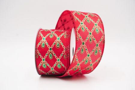 Ruban métallique à fil Luxe Diamond Droplet Rouge - Vert_KF9690GC-7-7