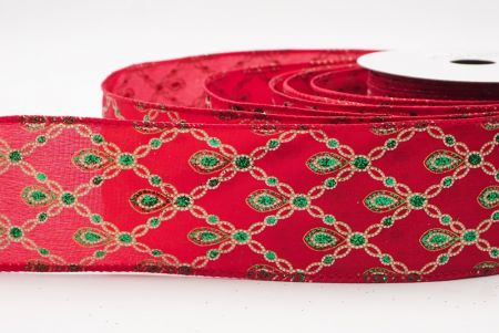 Ruban métallique à fil Luxe Diamond Droplet Rouge - Vert_KF9690GC-7-7