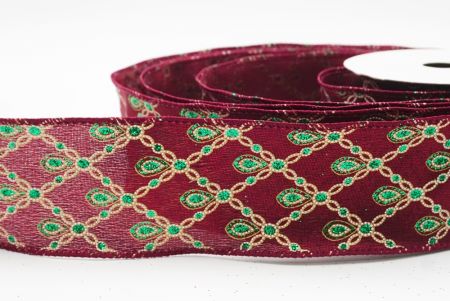 Ruban métallique à fil Luxe Diamond Droplet Bourgogne - Vert_KF9690GC-8-8