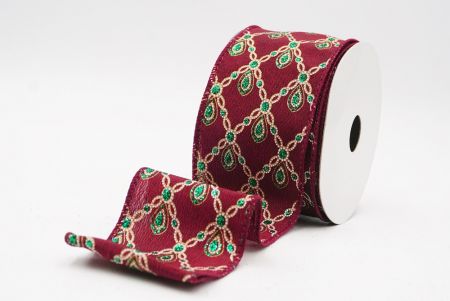 Ruban métallique à fil Luxe Diamond Droplet Bourgogne - Vert_KF9690GC-8-8