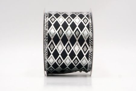Ruban en fil câblé noir/argent à motif de diamant scintillant_KF9691G-53