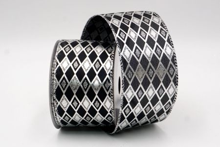 Ruban en fil câblé noir/argent à motif de diamant scintillant_KF9691G-53